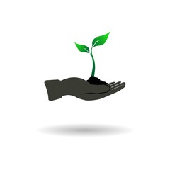 Young plant in one hand, logo, vector