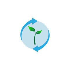 Green leaf with blue arrows, logo