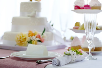 Beautiful served table for wedding or other celebration in restaurant