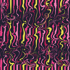 Seamless vector background with stripes and squiggles. Print. Cloth design, wallpaper.