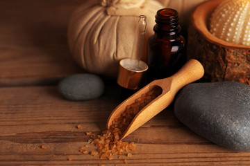 Beautiful spa composition on wooden background