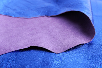 Blue leather texture close up