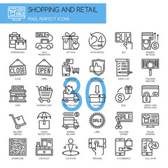 Fototapeta na wymiar Shopping and Retail , thin line icons set