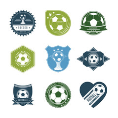 Set of Vintage Football / Soccer Labels With Ball Image. Vector Illustration