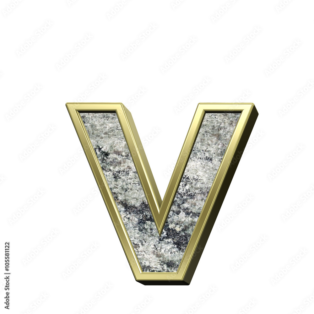 Fototapete one lower case letter from granite with gold frame alphabet set isolated over white. computer genera