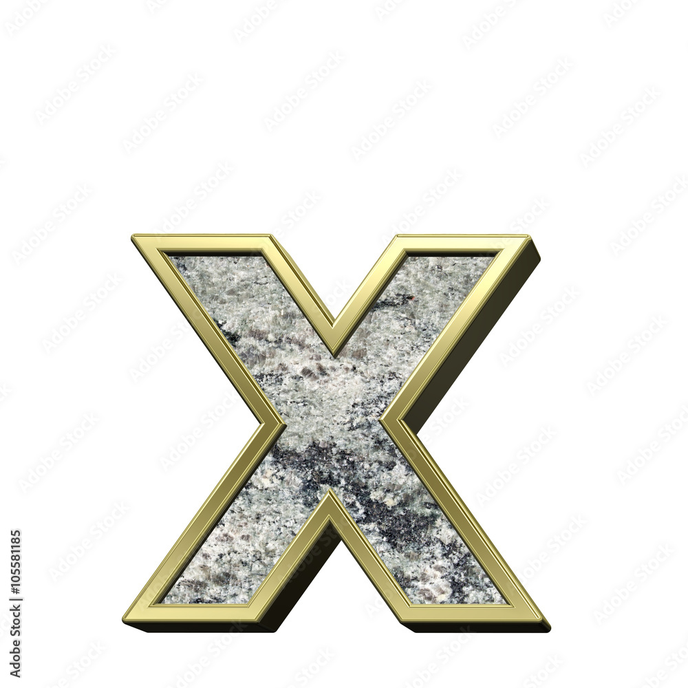 Fototapete one lower case letter from granite with gold frame alphabet set isolated over white. computer genera