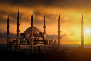 Papier Peint photo la Turquie La Mosquée Bleue au coucher du soleil à Istanbul