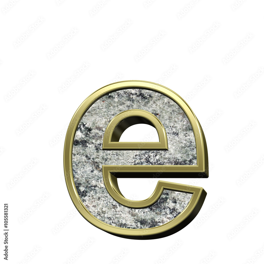 Fototapete One lower case letter from granite with gold frame alphabet set isolated over white. Computer generated 3D photo rendering.