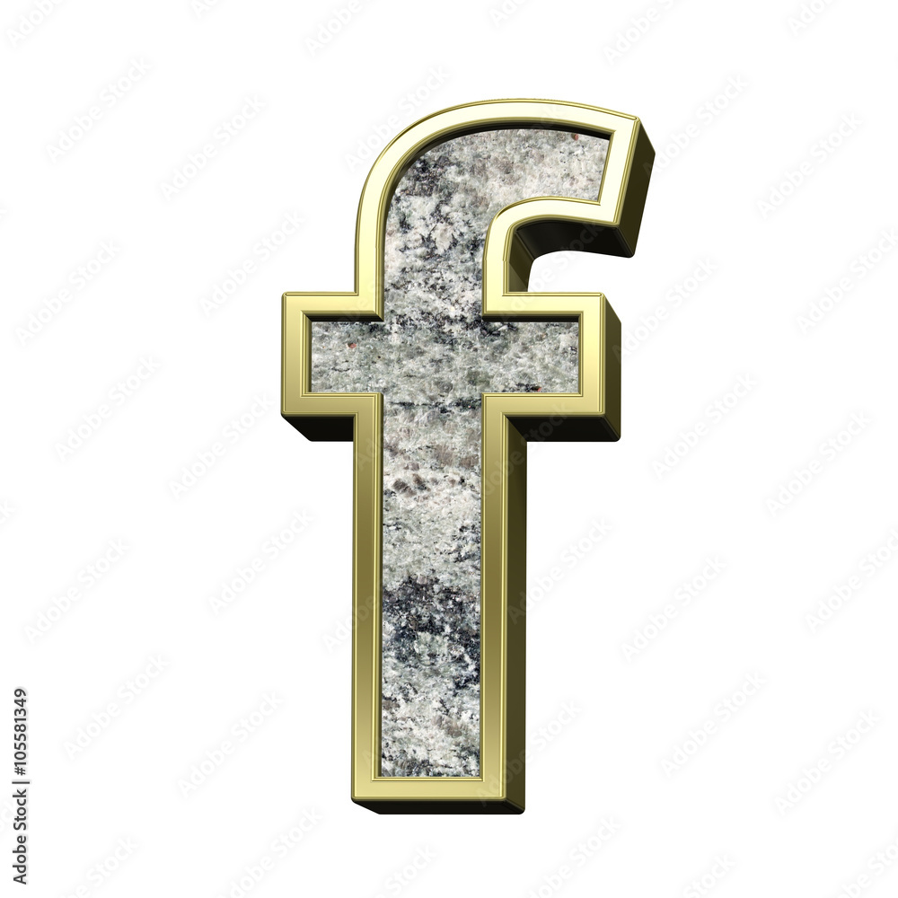 Fototapete one lower case letter from granite with gold frame alphabet set isolated over white. computer genera