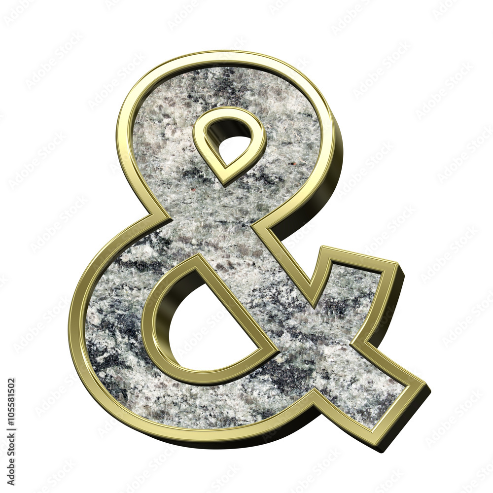 Fototapete and sign from granite with gold frame alphabet set isolated over white. computer generated 3d photo 