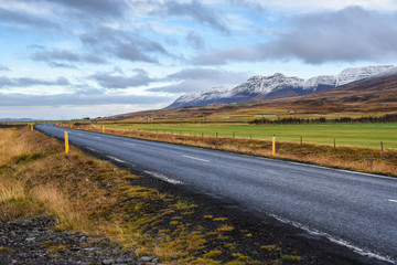 Empty road in early winter of Iceland