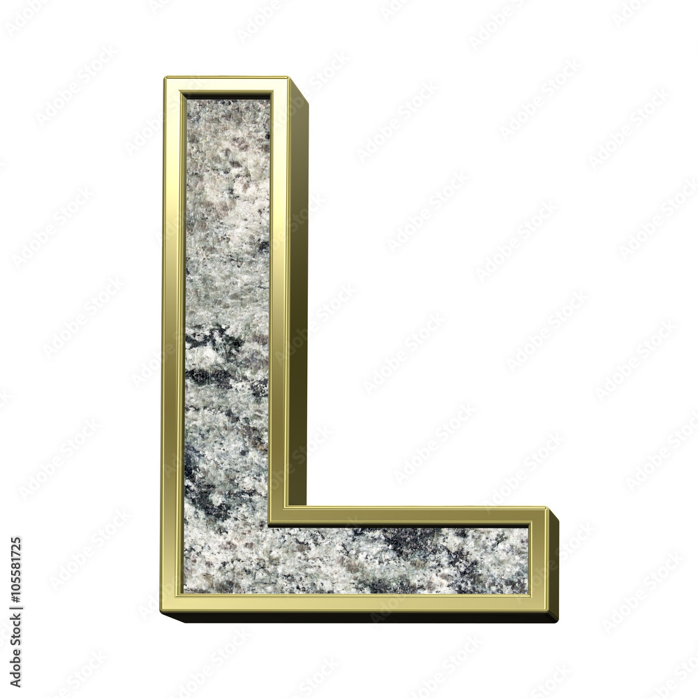 Fototapete one letter from granite with gold frame alphabet set isolated over white. computer generated 3d phot
