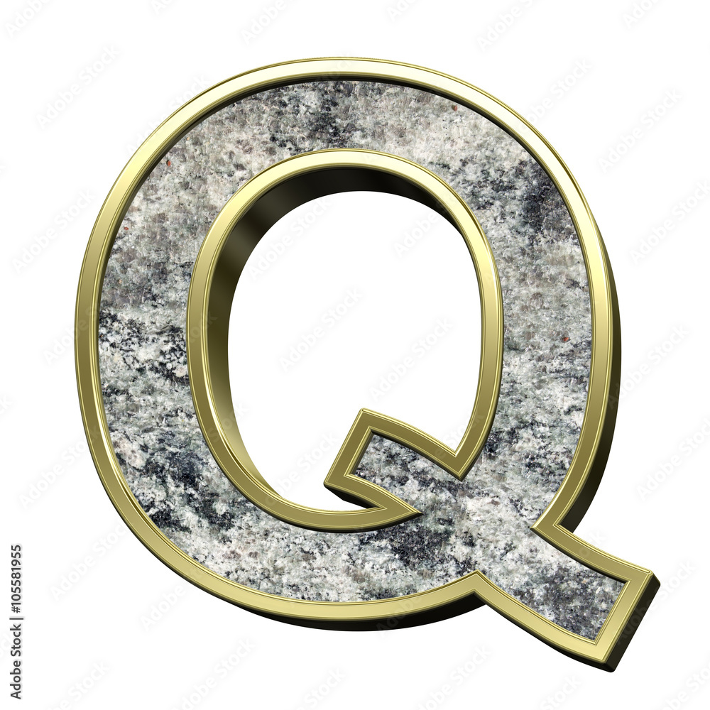 Fototapete one letter from granite with gold frame alphabet set isolated over white. computer generated 3d phot