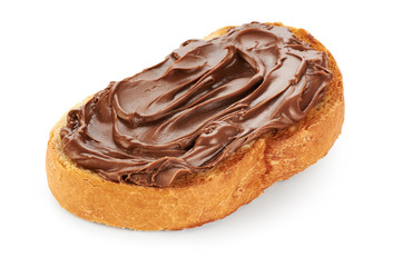 Toast with chocolate butter isolated on white background.