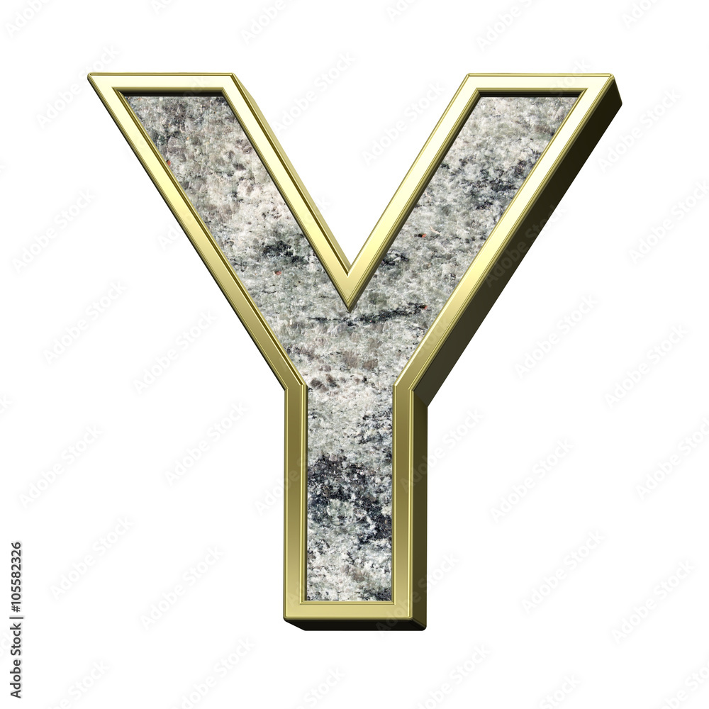 Fototapete one letter from granite with gold frame alphabet set isolated over white. computer generated 3d phot