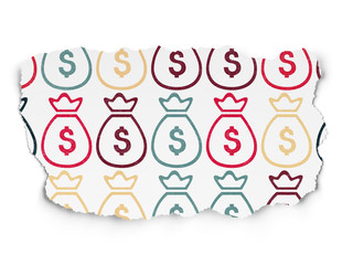 Money concept: Money Bag icons on Torn Paper background