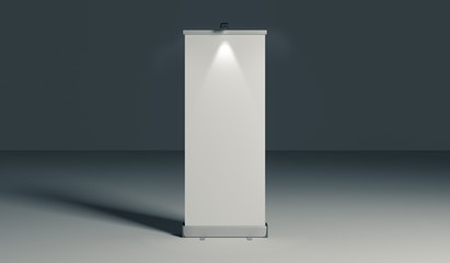 Presentation banner or rollup at night. 3D Illustration.