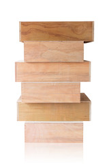 Wooden boxs overlap on white background