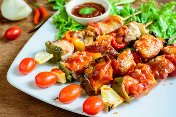 Grilled pork barbecue with sauce