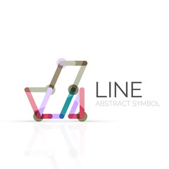 Linear abstract logo, connected multicolored segments of lines geometrical figure