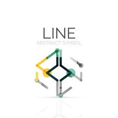 Linear abstract logo, connected multicolored segments of lines geometrical figure