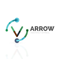 Linear arrow abstract logo, connected multicolored segments of lines in directional pointer figure