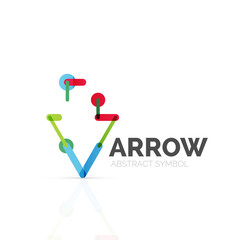 Linear arrow abstract logo, connected multicolored segments of lines in directional pointer figure