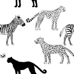 Seamless pattern with savanna animals
