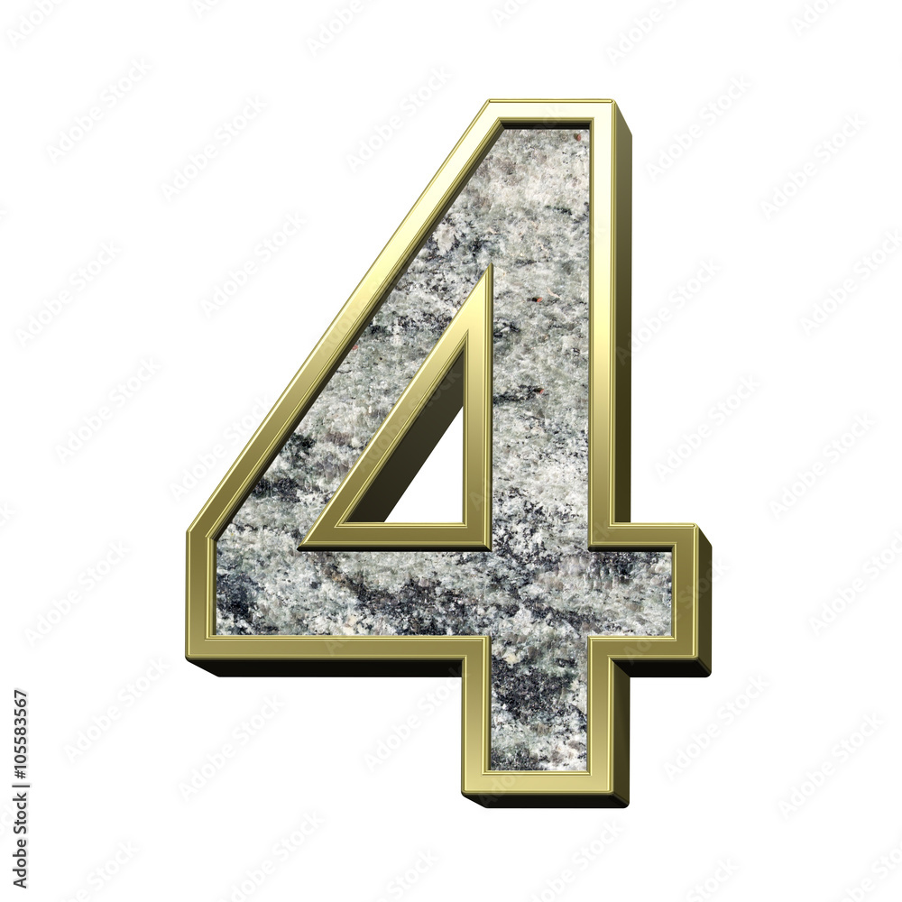 Fototapete number from granite with gold frame alphabet set isolated over white. computer generated 3d photo re