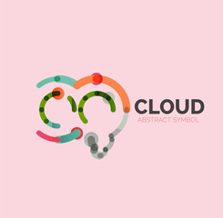 Flat linear design speech cloud logo. Talk bubble, modern geometric industrial thin line icon