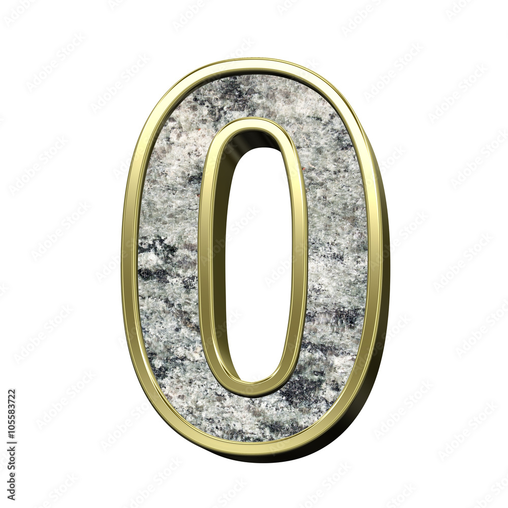 Fototapete number from granite with gold frame alphabet set isolated over white. computer generated 3d photo re