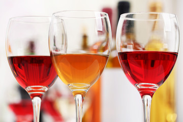 Glasses with different kind of wine, closeup