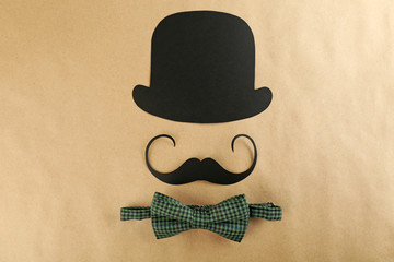 Photo booth props bowler, mustache and bow tie