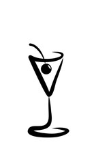 sketch of glass with martini and cherry in it