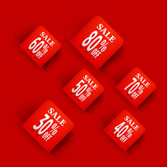 Red Sale tags.Sale discount origami for website