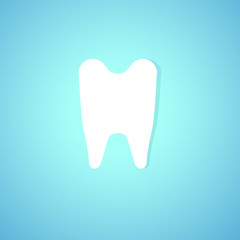 tooth silhouette, flat symbol, icon on blue background