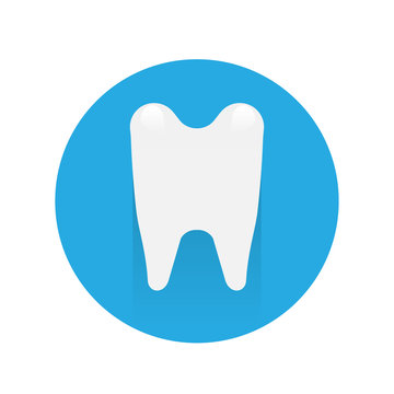tooth silhouette, flat symbol, icon on blue background