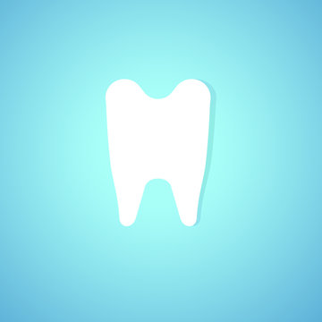 tooth silhouette, flat symbol, icon on blue background