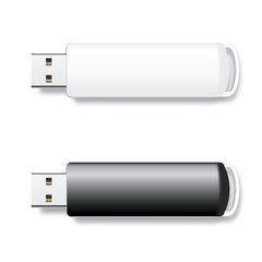 Vector isolated USB pen drives, black and white flash disks
