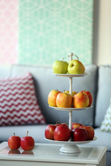 Ripe apples on a table in the room