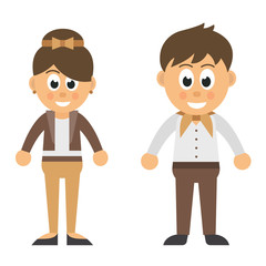 cartoon woman in trousers and cartoon man