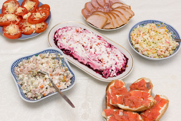 plates with a variety of festive foods