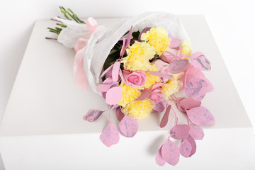 Close up of flower bouquet on white background