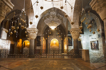 Obraz premium The chapel of St. Helena or the chapel of the Holy cross in the Church of the Holy Sepulchre, Jerusalem, Israel. At the present time the Chapel belongs to the Armenian Apostolic Church