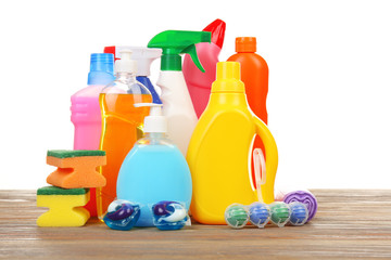 Cleaning supplies on the floor