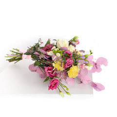 Close up of flower bouquet on white background