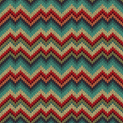 Retro Style Seamless Knitted Pattern. Blue Green Yellow Orange R