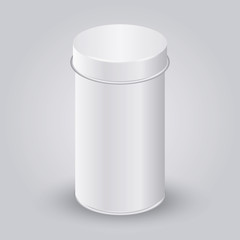 Mockup of White Blank Tincan packaging. Tea, coffee, dry products, gift box. Place your design.