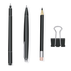 Big set of engineering and office pens and pencils, vector illustration.