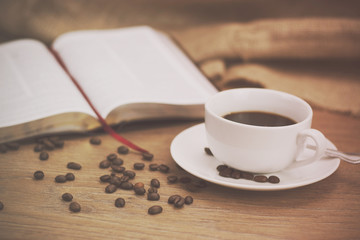 Coffee cup against a rustic background